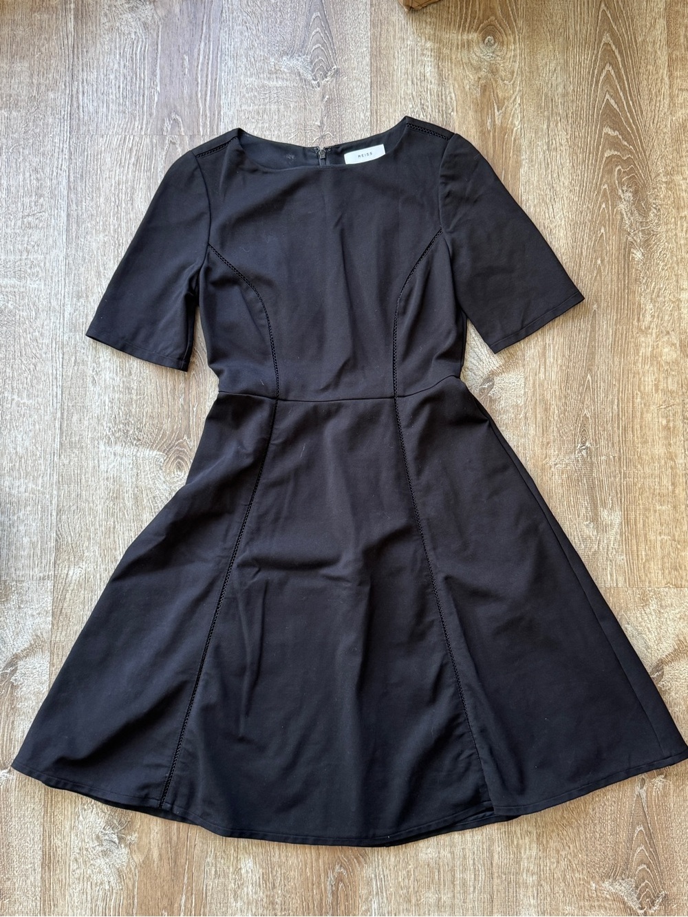 Reiss Black Fit-and-Flare Short Sleeve Dress